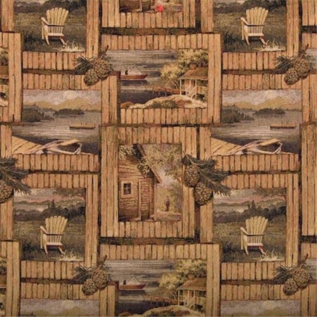 Designer Fabrics Designer Fabrics A001 54 in. Wide ; Rustic Cabin Scene With Fishing Boat; Chair And Acorns; Themed Tapestry Upholstery Fabric A001